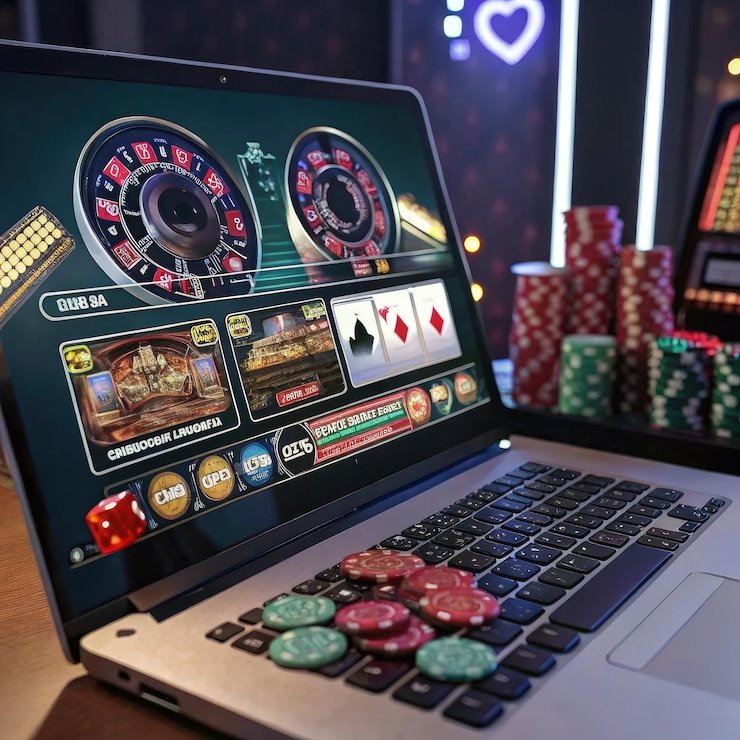 Ilustrasi pengguna membaca halaman FAQ winrate777 sambil mengakses smartphone dan laptop